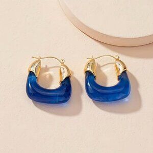 Private Label Blue and Gold Resin Hoop Earrings